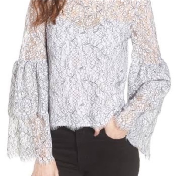 cupcakes & cashmere Tops - Cupcakes & CASHMERE Women's M Basewood Lace Bell Sleeve Blouse Top Black White